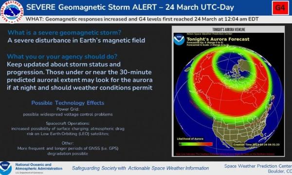 NOAA ogłosiła 24 marca alert o burzy słonecznej G4.