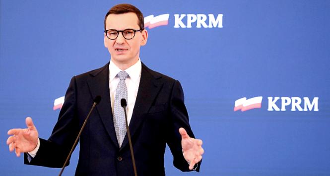 Mateusz Morawiecki na konferencji prasowej w Warszawie