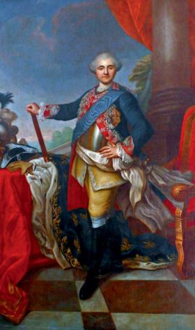 Formalnie na czele Szkoły Kadetów stał król Stanisław August Poniatowski (portret z XVIII w.).