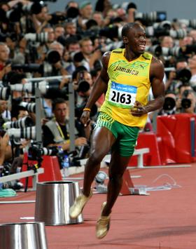 Usain Bolt - jamajska nadzieja na igrzyskach. Na fot. na lekkoatletycznych mistrzostwach świata w Berlinie w 2009 r.