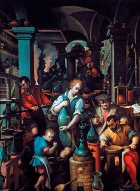 „Pracownia alchemiczna”, Jan van der Straet, obraz olejny, 1570 r.
