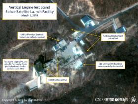 Zdjęcia satelitarne pokazujące, że ruszyła odbudowa ośrodka rakietowego w Sohae w Korei Północnej.