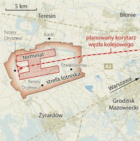 Na mapie zaznaczono tylko teren lotniska, ale wywłaszczenia obejmą również obszar wokół tego terenu.
