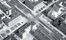 Muranów w 1965 r. (skrzyżowanie ul. Marchlewskiego – obecnie ul. Jana Pawła II z al. Świerczewskiego – obecnie al. Solidarności).