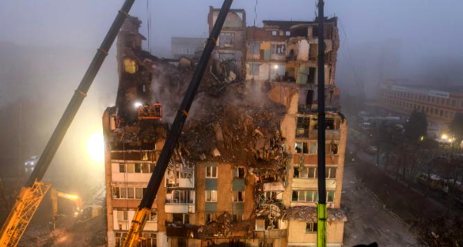 Zburzony blok w Tarnopolu