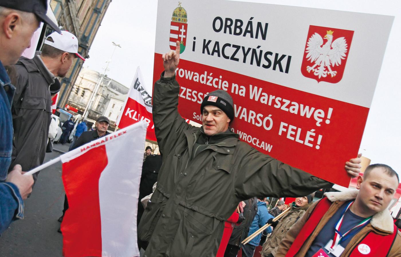 Demonstracja polskich prawicowców w Budapeszcie.