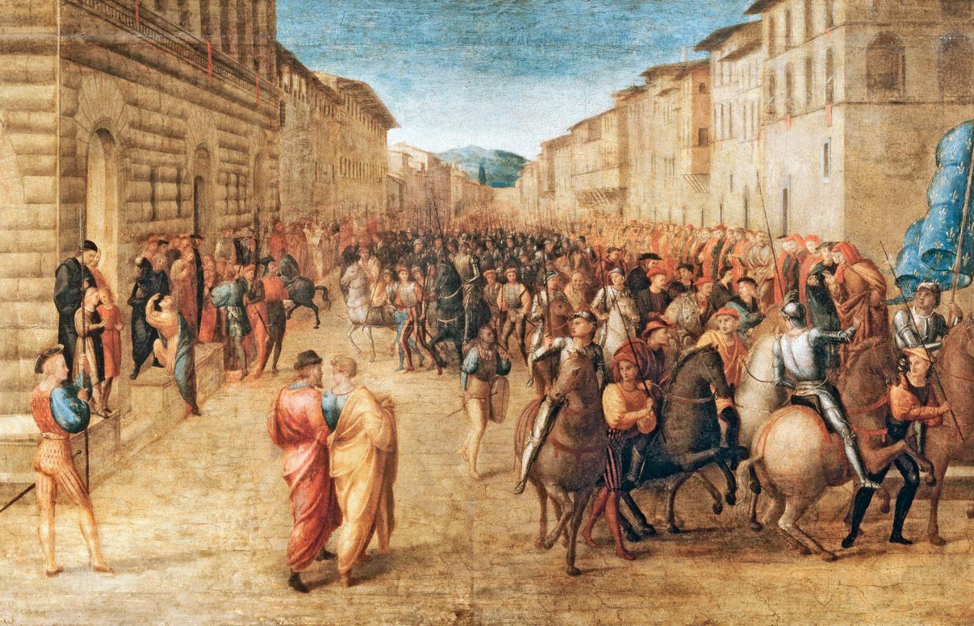 Karol VIII, król Francji, wkracza do Florencji w 1494 r.; obraz Francesca Granacciego, XVI w.