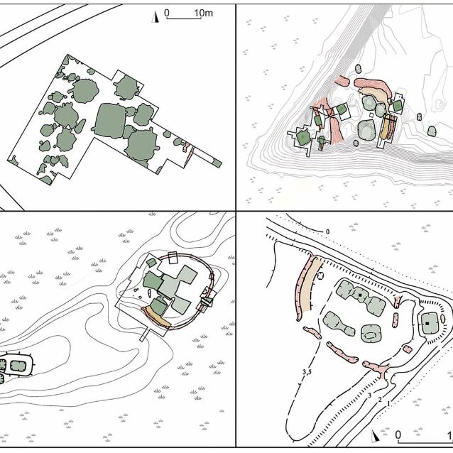 Archeolodzy badają osady mieszkańców zachodniej Syberii z epoki kamiennej. Stanowiska zgodnie z ruchem wskazówek zegara: Mergen 6, Amnja I i II, Imnegan 2.1, Kajukowo 1 i 2.