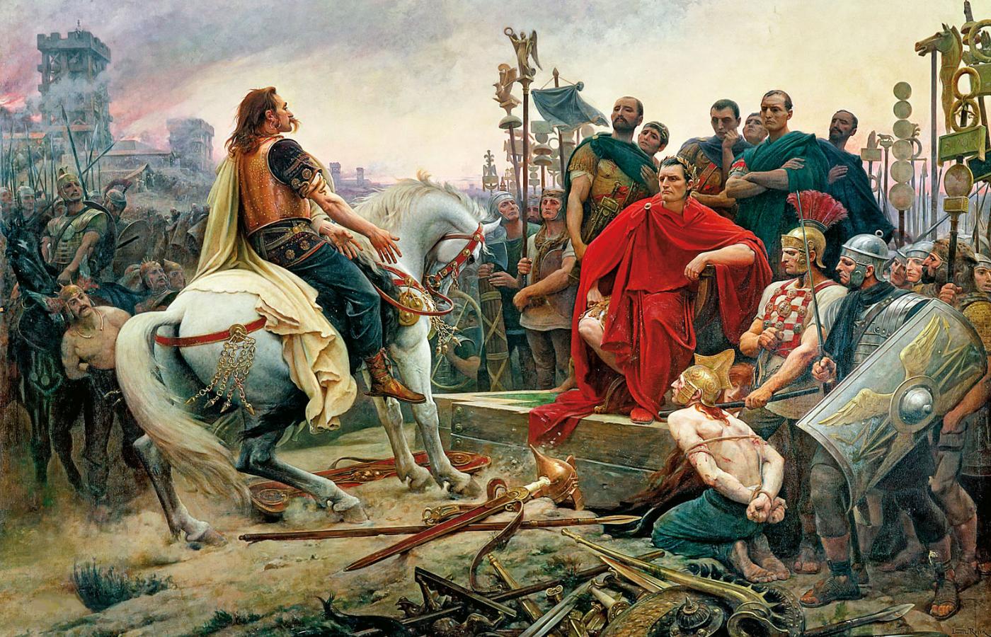 Obraz Lionela Royera przedstawiający wodza Galów Wercyngetoryksa przed Cezarem, 1899 r.