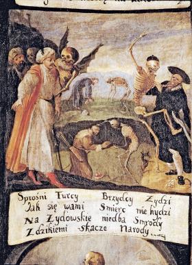 „Taniec śmierci”; obraz z kościoła oo. bernardynów w Krakowie, XVII w.