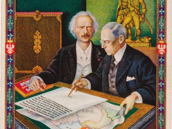 Pocztówka „Wilson i Paderewski”, proj. Artur Szyk, 1939 r.