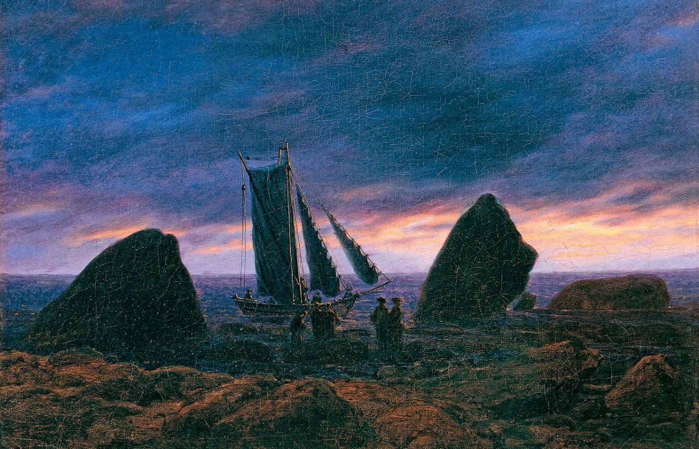 Łódź rybacka na Bałtyku; obraz Caspara Davida Friedricha z XIX w.