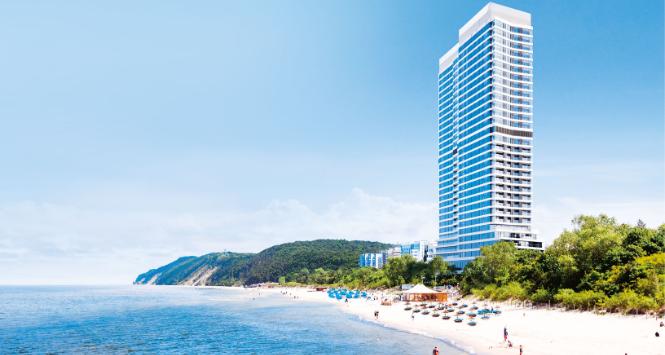 Wizualizacja dwóch 33-kondygnacyjnych wież Lesława Siemaszki w Międzyzdrojach.