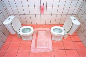 Praca prześmiewczego – jak zwykle – Oskara Dawickiego, który zaprojektował „Łazienkę dla zakochanych”, z dwoma stanowiskami naprzeciwko siebie.