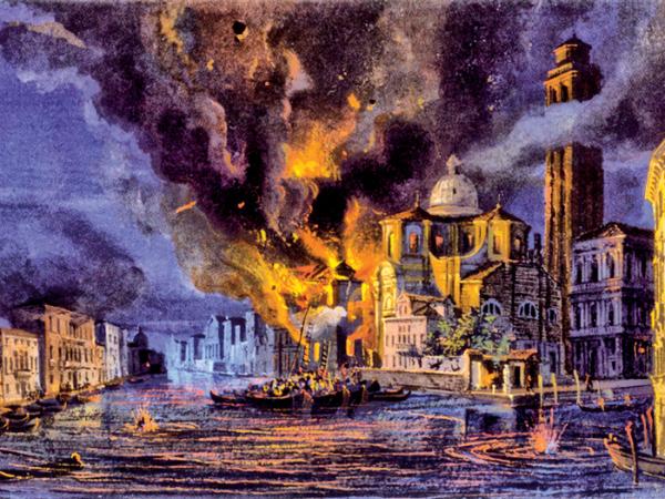 Bombardowanie Wenecji w 1849 r. na obrazie Luigiego Quereny