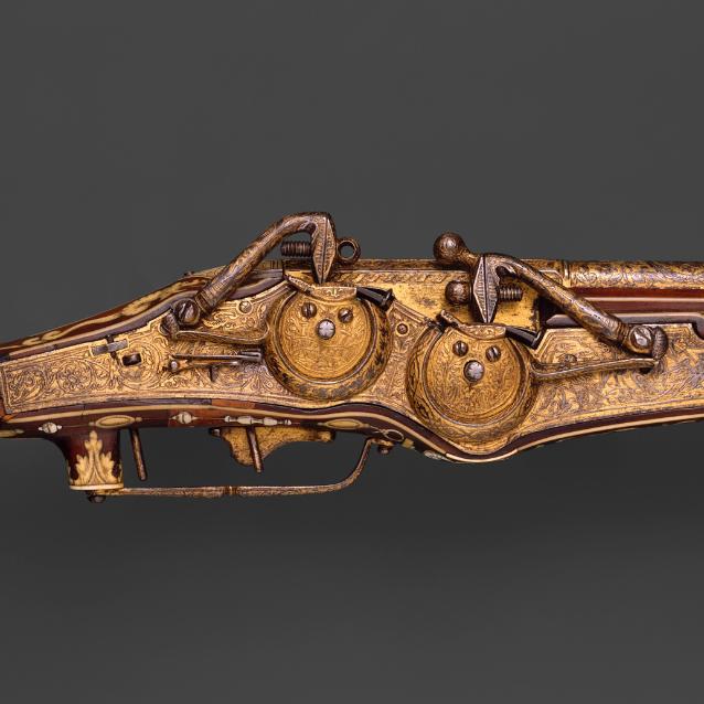 Dwulufowy pistolet Wheellock wykonany przez niemieckiego rusznikarza Petera Pecka dla Karola V w 1540 r.