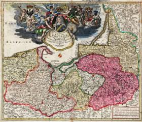 Mapa Prus przygotowana z okazji koronowania Fryderyka I Hohenzollerna (jako elektora Brandenburgii Fryderyka III) na pierwszego króla w Prusach w 1701 r.