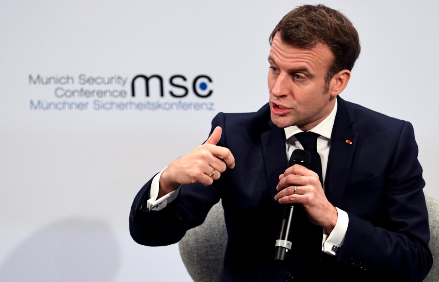 Prezydent Francji Emmanuel Macron podczas tegorocznej Konferencji Bezpieczeństwa w Monachium
