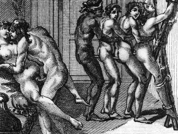 XVIII-wieczna rycina do książki markiza de Sade „Justyna, czyli nieszczęścia cnoty”