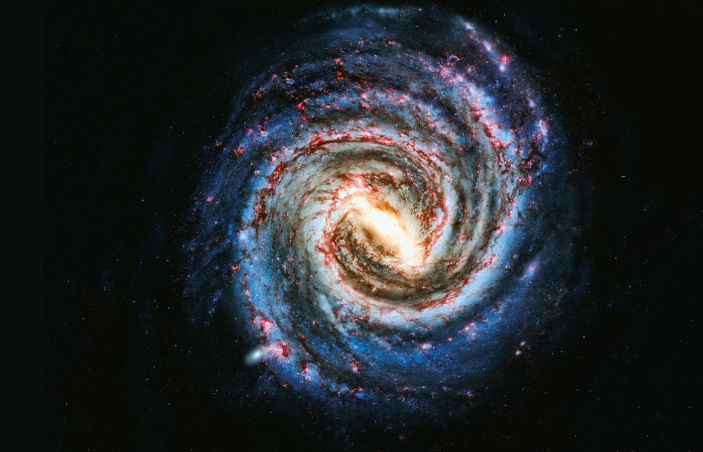 Tak prawdopodobnie wygląda nasza Galaktyka widziana z oddali. Obraz jest kompozycją kilku zdjęć galaktyk bardzo podobnych do Drogi Mlecznej. To galaktyka spiralna z poprzeczką, nieaktywna.