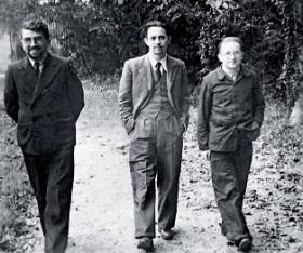 Henryk Zygalski, Jerzy Różycki i Marian Rejewski, matematycy z Uniwersytetu Poznańskiego, którzy złamali szyfr Enigmy, lata 30.