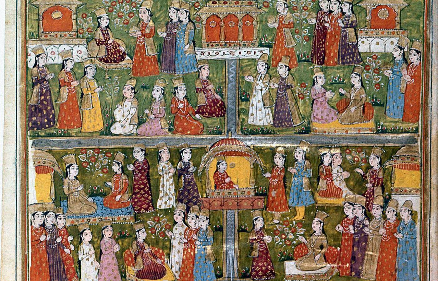 Mahomet w raju w otoczeniu hurys. Ilustracja z 1030 r.