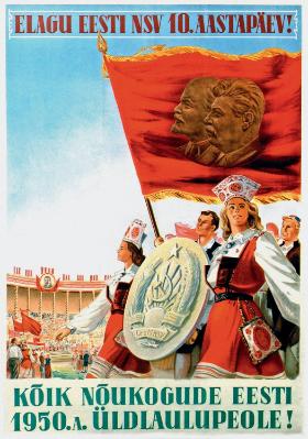 Estoński plakat (z czasów ZSRR) z okazji festiwalu piosenki w 1950 r.
