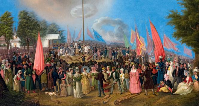 Sypanie kopca Kościuszki w Krakowie, obraz Jana Nepomucena Bizańskiego z 1838 r.