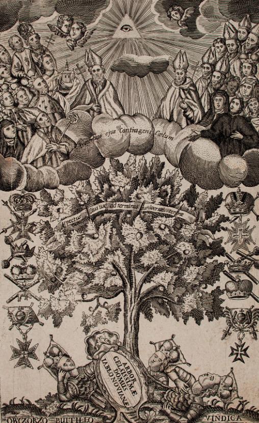 Drzewo genealogiczne Jabłonowskich: „Drzewo wspaniałości pańskiej, wysokością urodzenia, obszernością cnót y imienia, po niebie y ziemi rozkrzewione”, grafika z 1755 r.