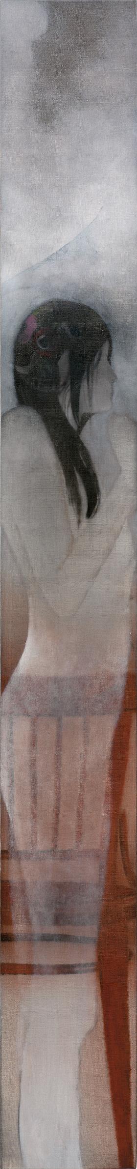 „Shower”, 2025 r. (olej, płótno, 170 × 20 cm)