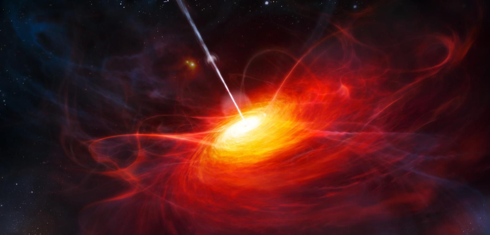 Wizja artystyczna dysku akrecyjnego w ULAS J1120+0641, bardzo odległym kwazarze zasilanym przez supermasywną czarną dziurę o masie dwa miliardy razy większej od Słońca.