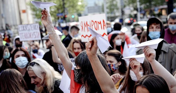 Protest po zatrzymaniu Ramana Pratasiewicza. Warszawa, 24 maja 2021 r.