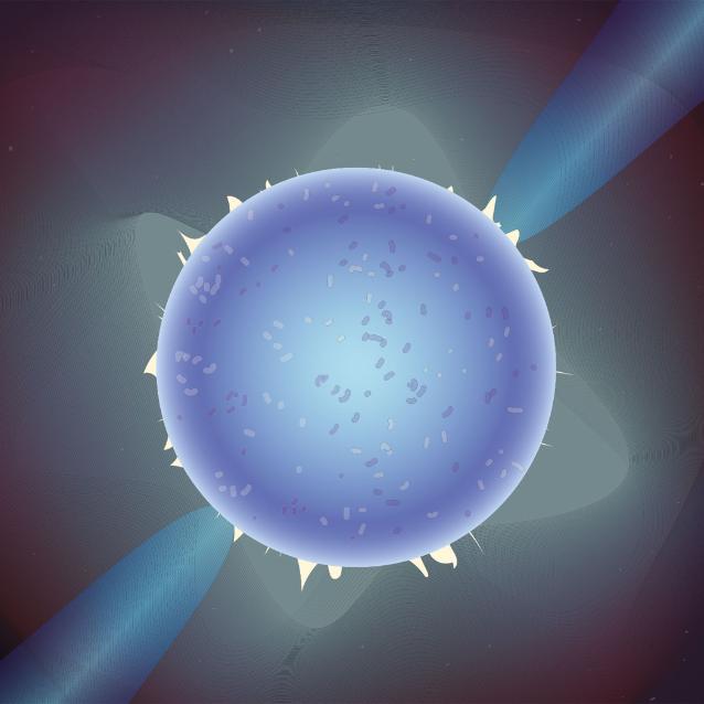 Supergęste gwiazdy neutronowe niejednokrotnie są również pulsarami, emitującymi z okolicy biegunów magnetycznych potężne strugi promieniowania.