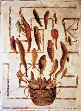 Kosz z rybami - mozaika z II - IV w., Sousse, Tunezja.