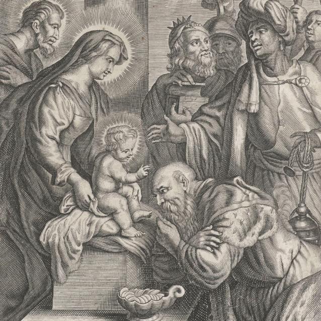 „Trzej mędrcy składają dary Chrystusowi” – rycina z XVII w. Theodora van Merlena (ze zbiorów Rijks Museum).