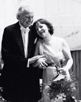 Z Wandą Wiłkomirską po koncercie na festiwalu Warszawska Jesień, 1990 r.