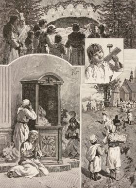 „Wielki Tydzień na wsi w Galicji”, rysował Jan Fałat, 1882 r.