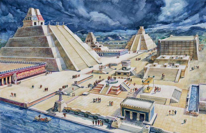 Współczesna wizja azteckiego Tenochtitlánu (XIV-XVI w. n.e.).