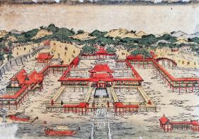 Sintoistyczny chram Itsukushima (na wyspie Miyajima, prefektura Hiroszima), znany m.in. z pływającej bramy torii; drzeworyt z XVIII w.