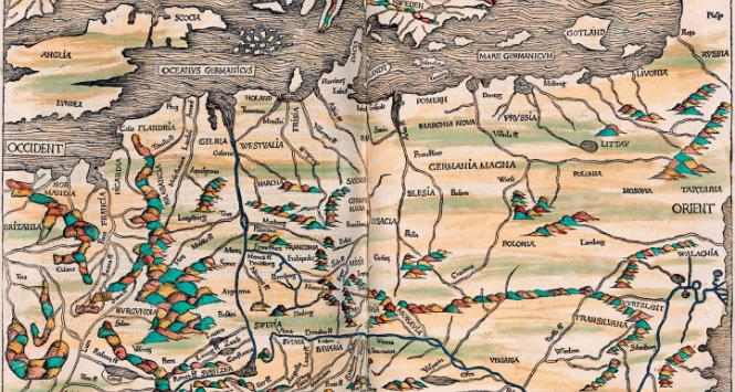 Mapa środkowej Europy; kolorowany drzeworyt Michaela Wolgemuta, ilustracja z Kroniki Świata Hartmanna Schedla, Norymberga 1493 r. Najbliższa przyszłość zacznie rysować na niej nowe granice.