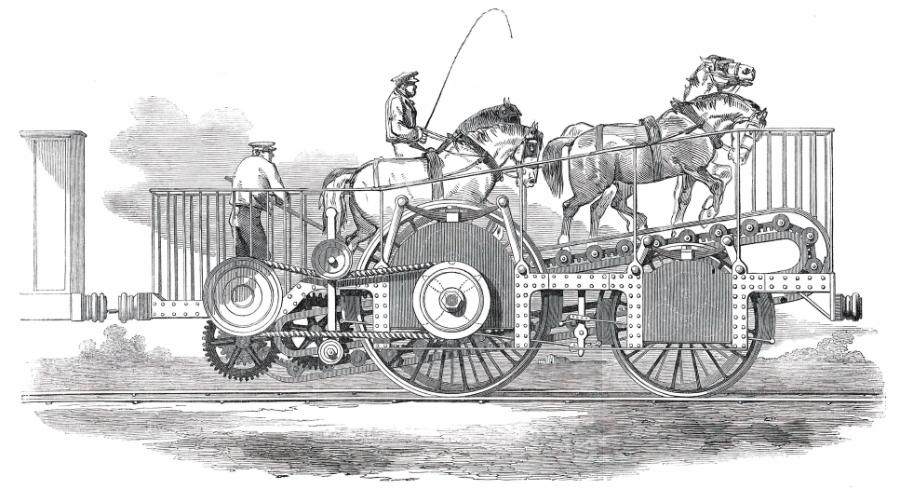 Wynalazek Clementa Masserana, impulsoria, posiadał skrzynię biegów i miał zastąpić lokomotywę parową. Rozwijał prędkość 11 km/h.