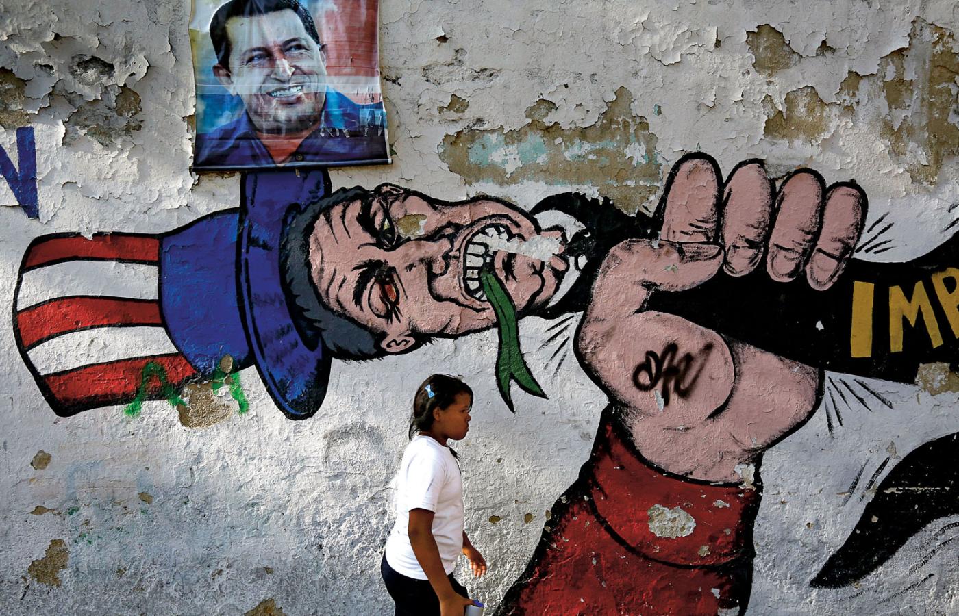 Mural w Caracas, na nim portret Chaveza